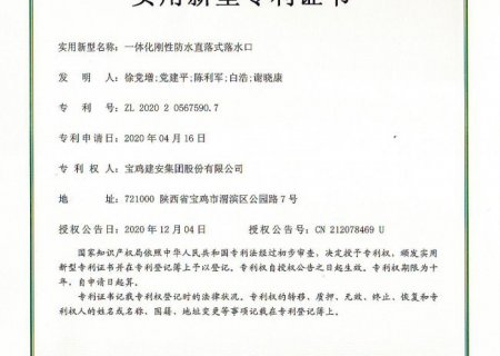 一体化刚性防水直落式落水口实用新型专利